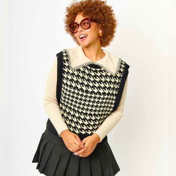 &merci Clothing NWOT Houndstooth Black/creme Sweater Vest Boutique SZ S - Picture 3 of 7